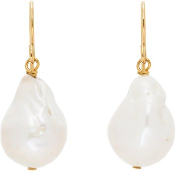 Jil Sander Pearl Grainy Earrings "Gold & White" J11VG0027_J12016