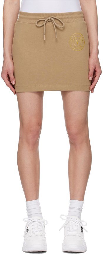 Versace Jeans Couture Tan V-Emblem Miniskirt E76HAEG06_ECF01G