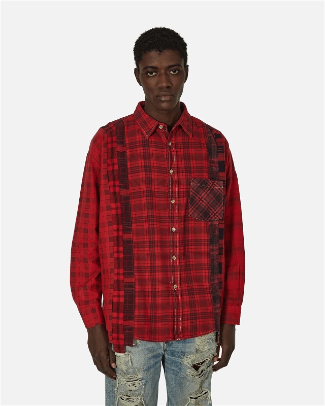 7 Cuts Flannel Wide Shirt Over Dye