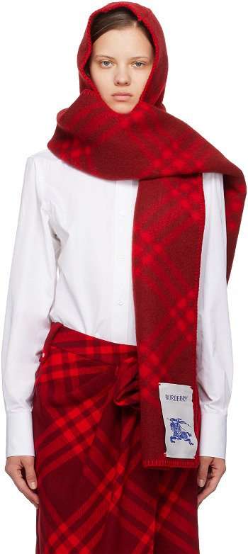 Burberry Hooded Check Scarf Red 8075631