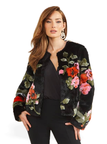 GUESS Marciano Floral Print Faux Fur Jacket 3BGL419977Z