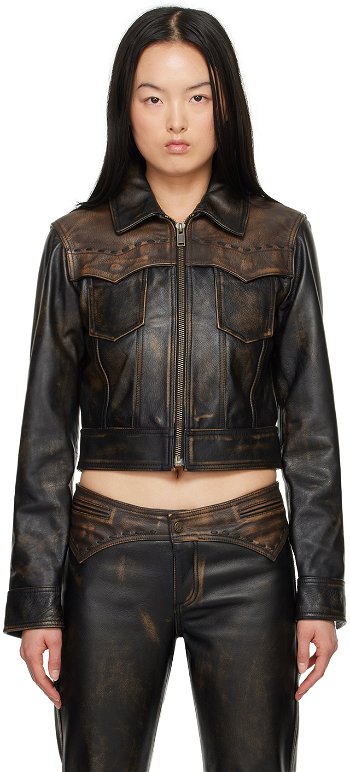 GUESS USA Black Colorblock Leather Jacket W4GN11L0U80