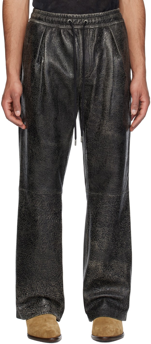 USA Black Drawstring Leather Pants