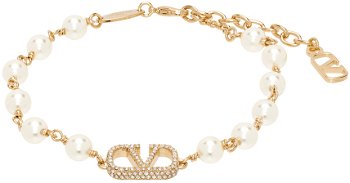 Valentino Garavani VLogo Signature Pearl Bracelet "Gold & Off-White" 4W2J0G16QVS