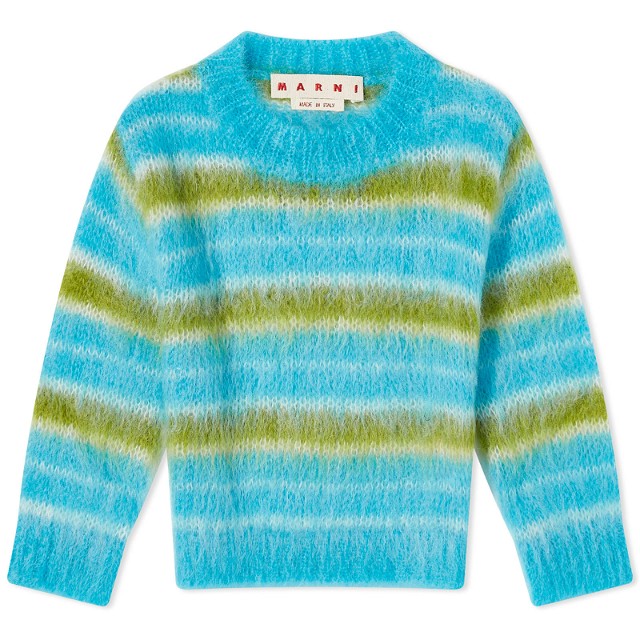 3/4 Sleeve Brushed Multicolor Stripes Cropped Sweater "Cobalt"