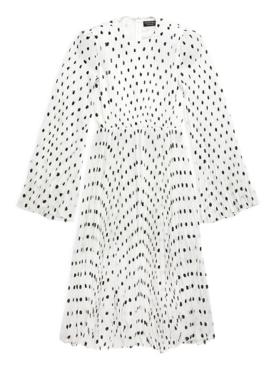Hand Drawn Polka Dot Pleated Dress