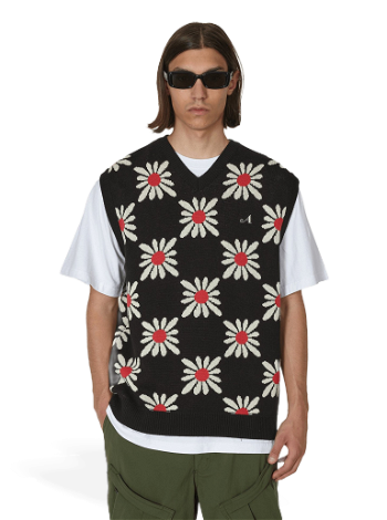 Awake NY Checkered Floral Sweater Vest AWK-SP23-KN008  BLA