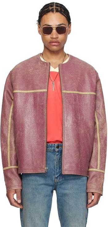GUESS USA Purple Round Neck Leather Jacket M4GN13L0R10P669