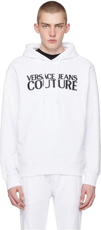 Versace Jeans Couture White Embroidered Hoodie E76GAIT01_ECF01T