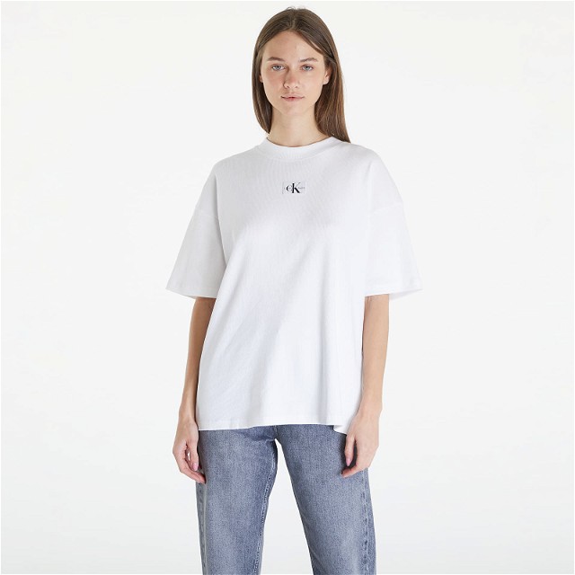 Jeans Woven Label Rib Short Sleeve Tee White