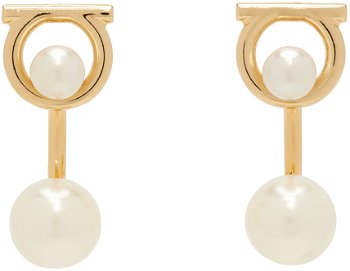 FERRAGAMO Gancini Faux-Pearl Earrings "Gold" 760386 - 736178