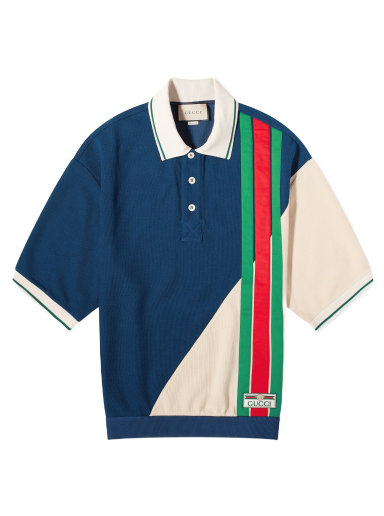 Stripe Logo Knitted Polo "Blue & Ivory"