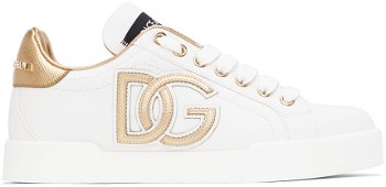 Dolce & Gabbana White & Gold Portofino Sneakers CK1545 AD780