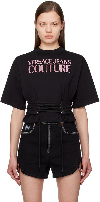 Versace Couture Black Lace-Up T-Shirt E76HAHG04_ECJ00G