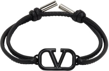 Valentino Garavani Black Leather VLogo Signature Bracelet 4Y2J0Q15CVJ