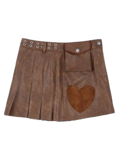 Arina Heart & Pleats Faux Leather Skirt