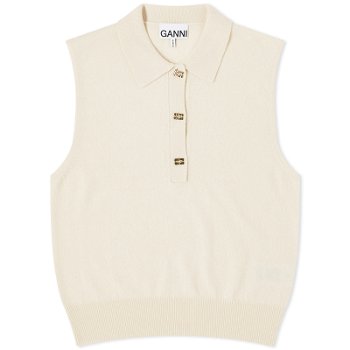 GANNI Cashmere Mix Sleeveless Polo Vest K2131-354