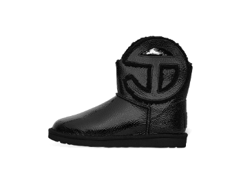 UGG Telfar Logo Mini Crinkle Leather Boots Black 1155790 BLK