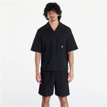 CALVIN KLEIN Seersucker Short Sleeve Shirt Black J30J325175 BEH