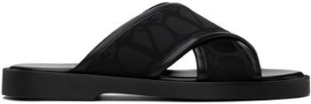 Valentino Garavani Black Toile Iconographe Sandals 4Y2S0H61IDQ