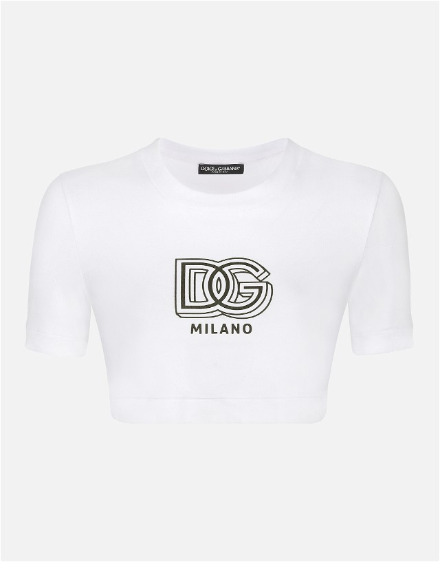 Cropped Jersey T-shirt With Dg Lettering