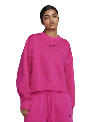 Nike Dámská volnější flísová mikina s kulatým výstřihem Sportswear Phoenix (větší velikost) - Růžová DQ5761-615